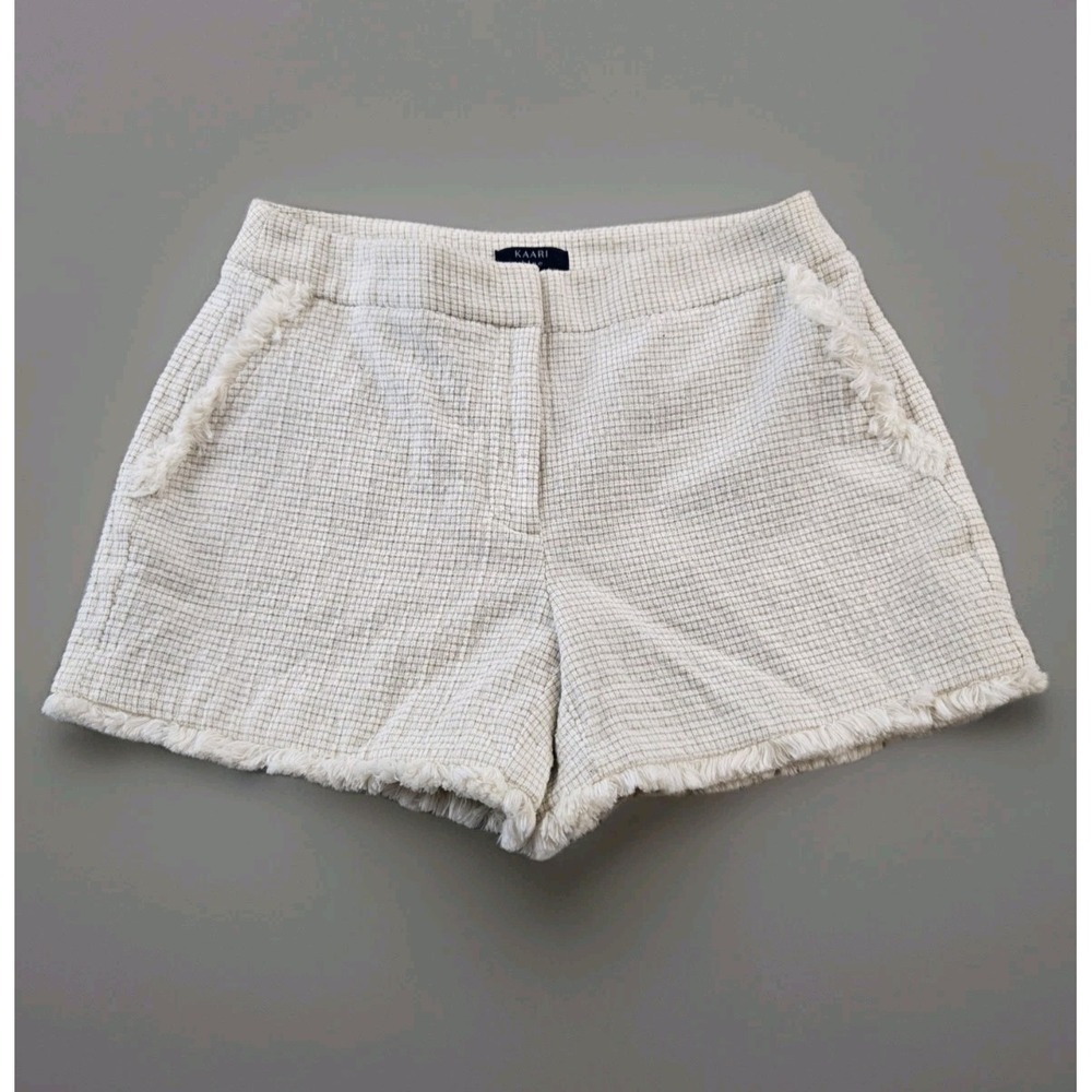 KAARI Blue Women's Shorts Ivory Tan Micro Plaid Tweed Mid Rise Lined 31" X 4"  8